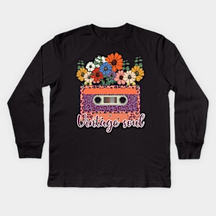 Vintage Soul 80s Retro floral Design Kids Long Sleeve T-Shirt